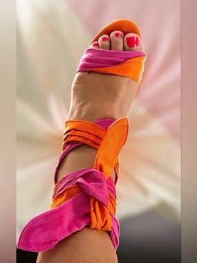 Women's Pink & Orange Wrap Strappy Heel Sandals